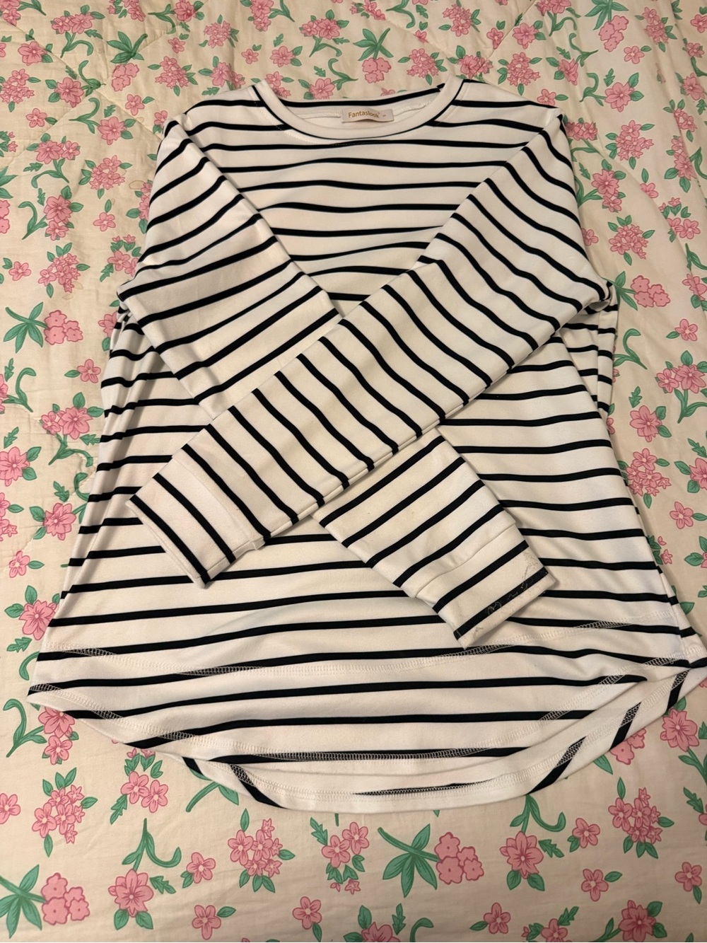 White and Black Striped Long Sleeve Top